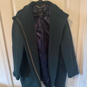 J. Crew Men’s Dark Green Hooded Pea Coat with Gold Zipper